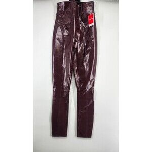Spanx XS Ruby Red Faux Patent Leather Leggings NWT